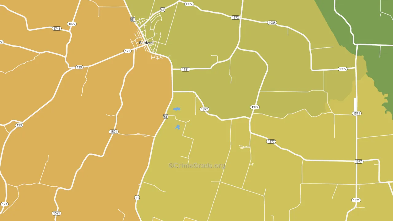 Milburn, KY Map of Burglary Rates