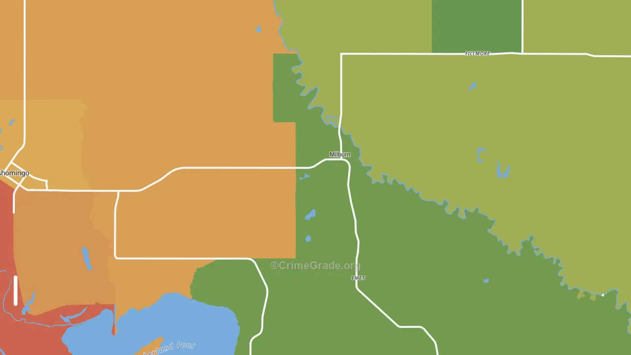 Milburn, OK Map of Burglary Rates