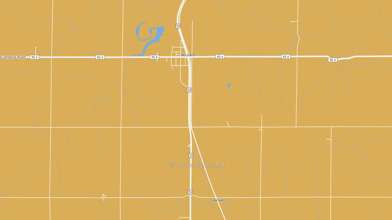 Mildred, KS Map of Burglary Rates