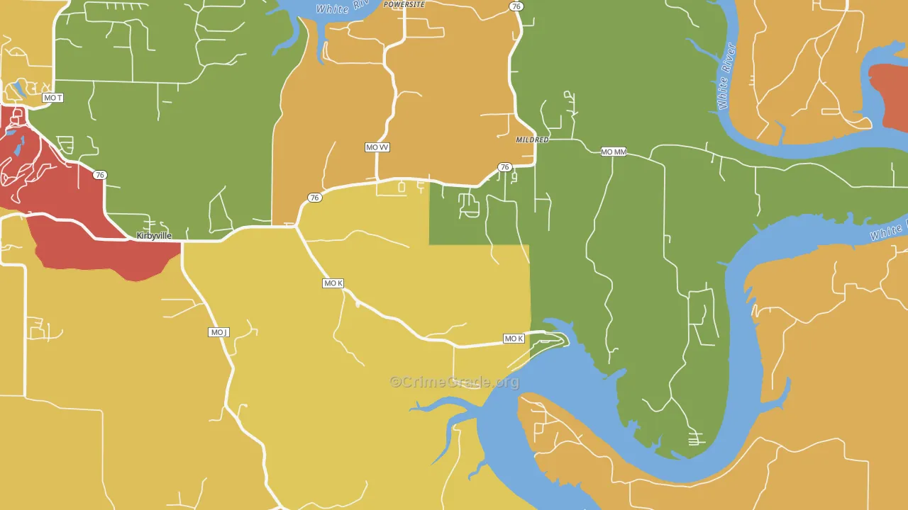 Mildred, MO Map of Burglary Rates