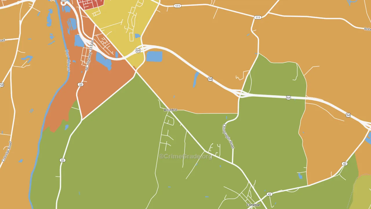 Mildred, NC Map of Burglary Rates