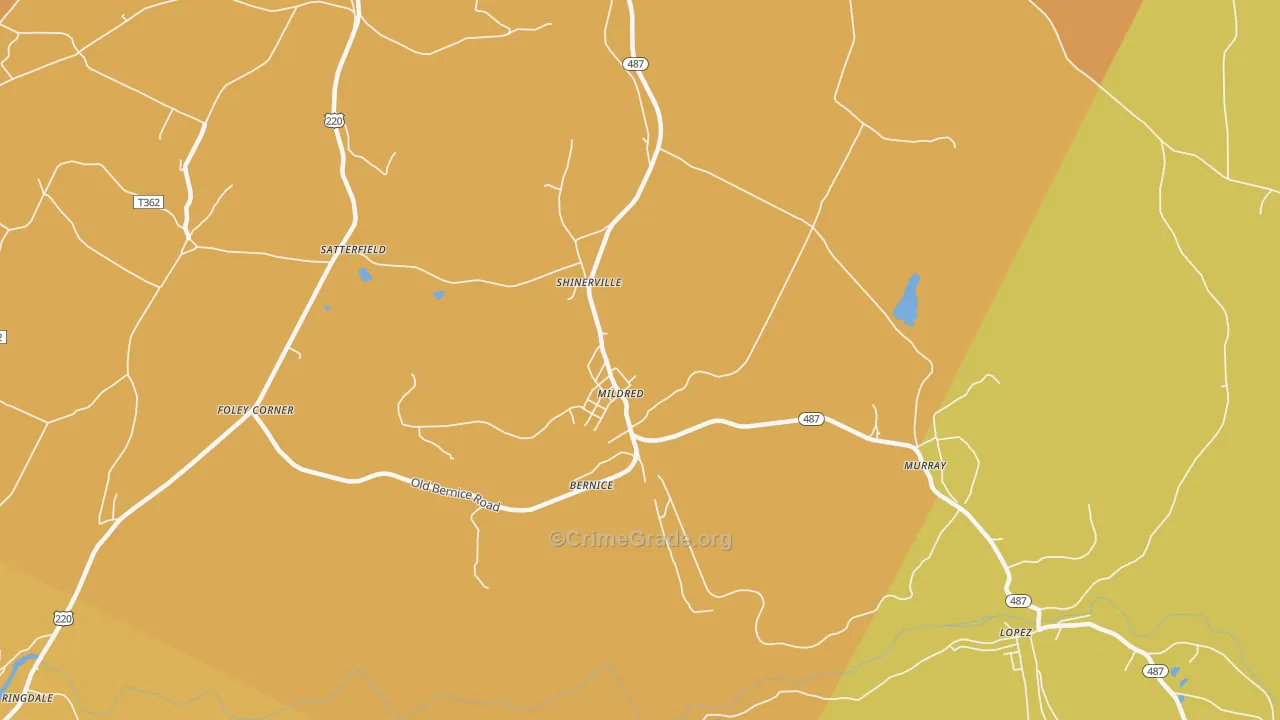 Mildred, PA Map of Burglary Rates