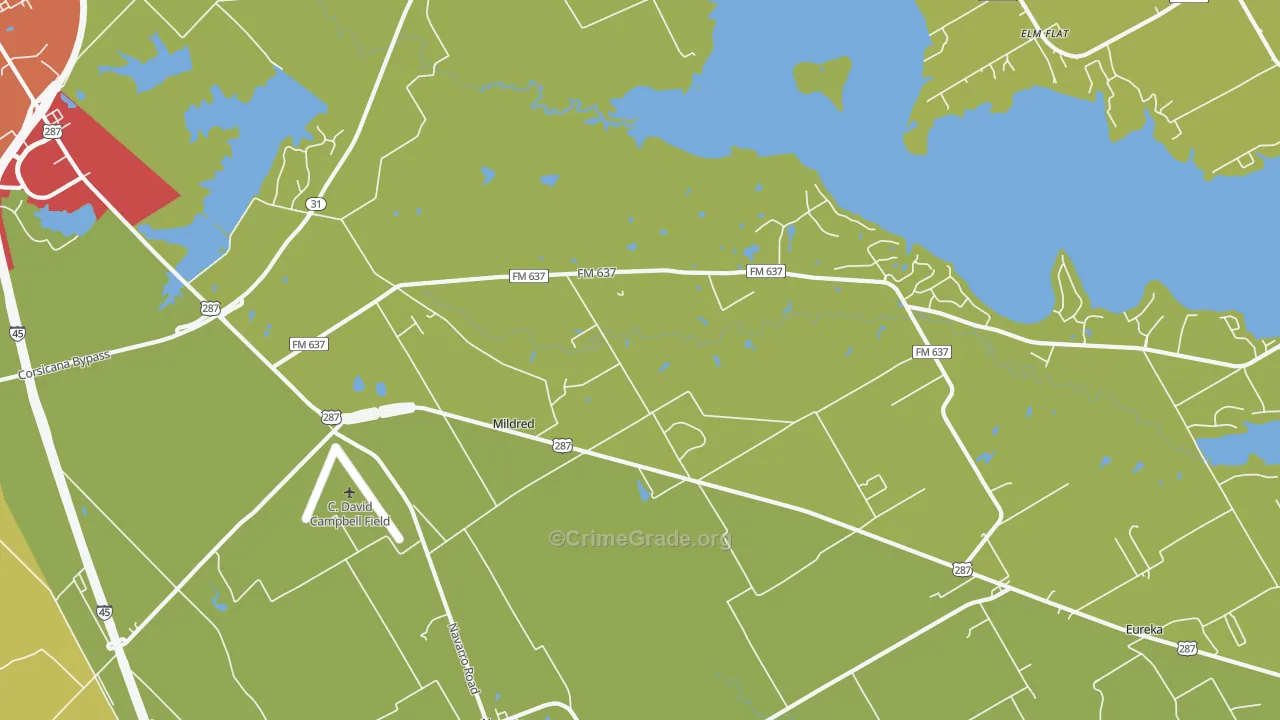Mildred, TX Map of Burglary Rates