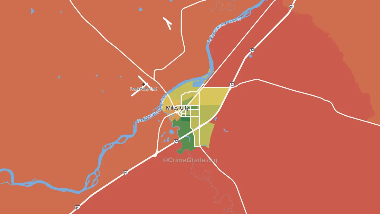 Miles City, MT Map of Burglary Rates