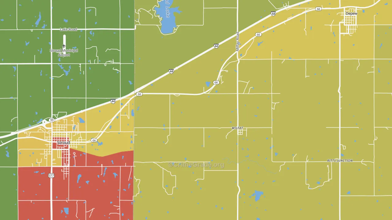 Milfay, OK Map of Burglary Rates