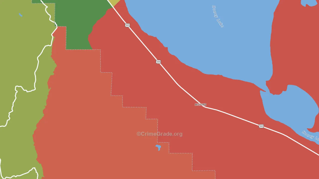 Milford, CA Map of Burglary Rates