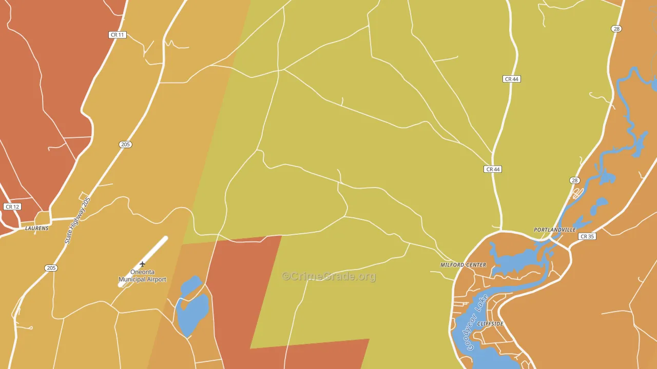 Milford Center, NY Map of Burglary Rates