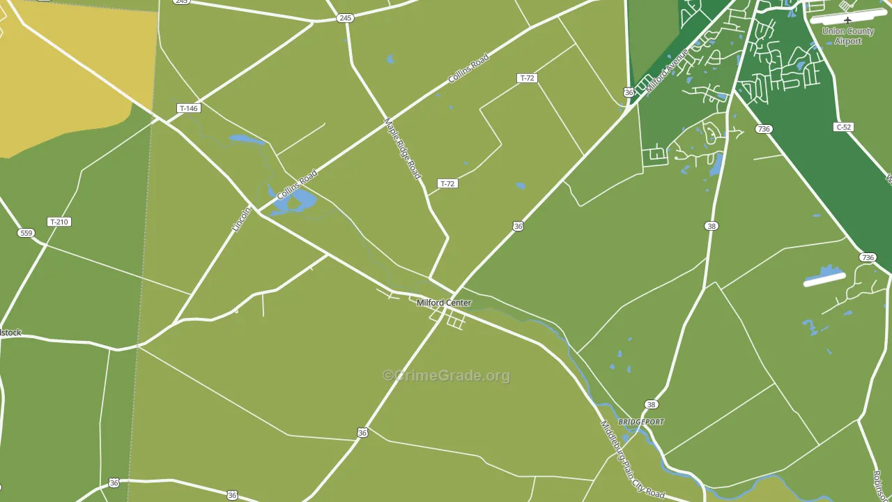 Milford Center, OH Map of Burglary Rates