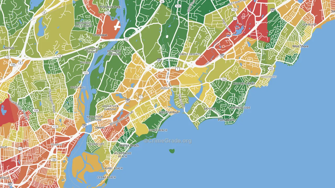 Milford, CT Map of Burglary Rates