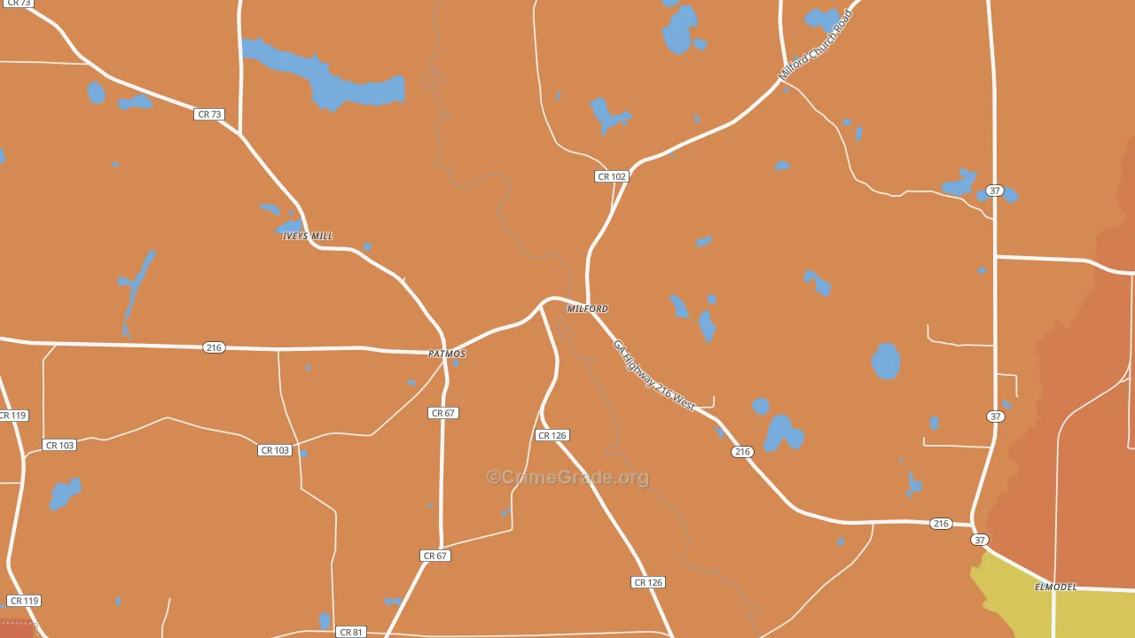 Milford, GA Map of Burglary Rates