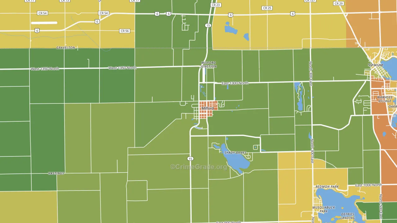 Milford, IN Map of Burglary Rates