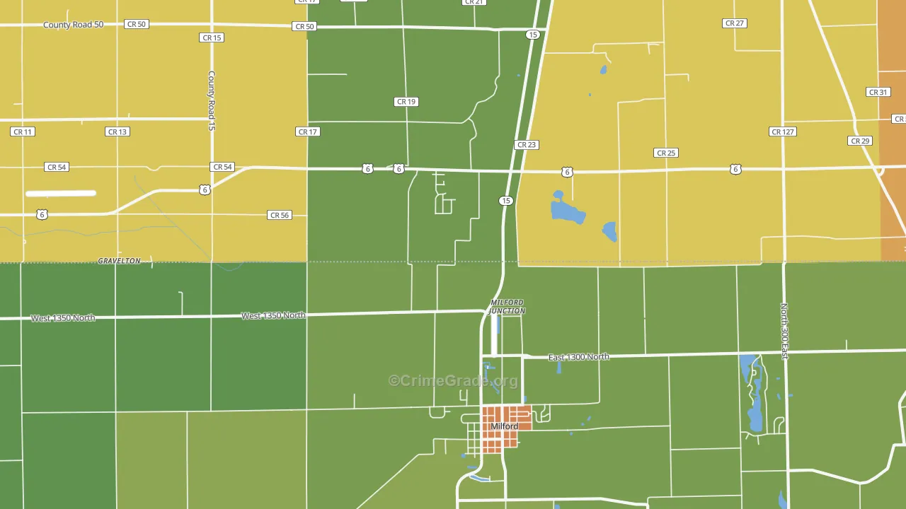 Milford Junction, IN Map of Burglary Rates