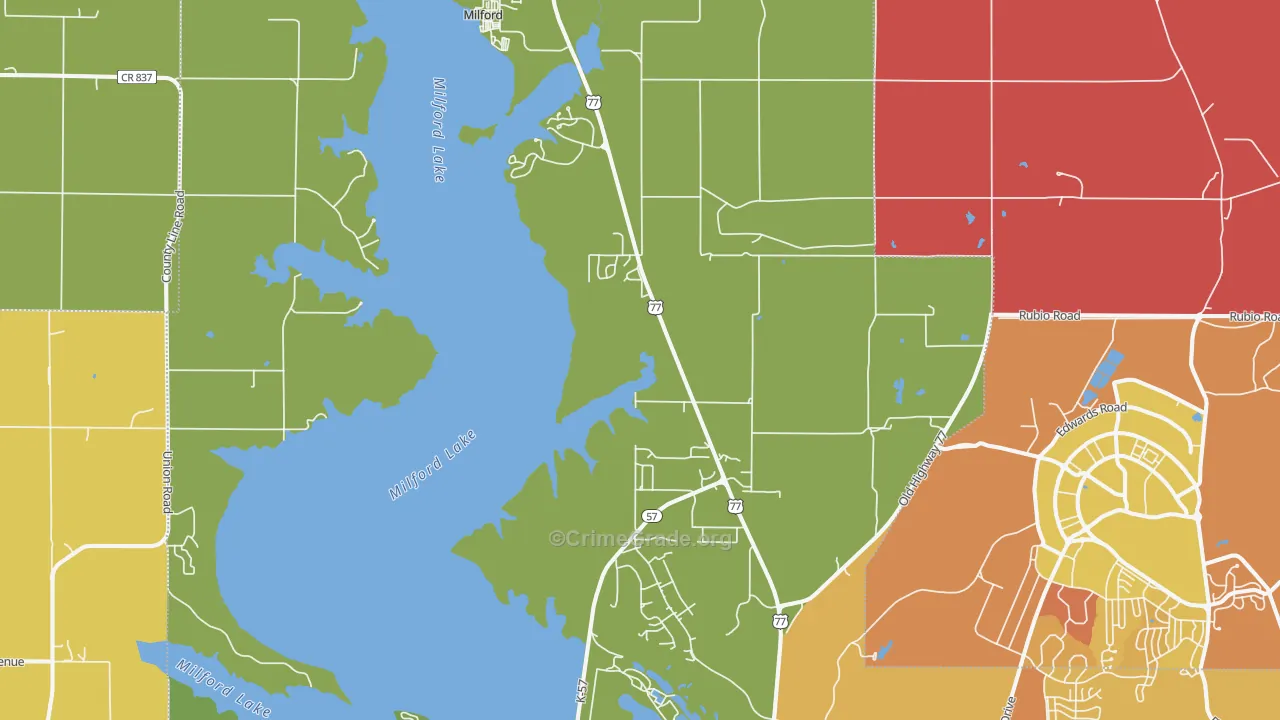 Milford, KS Map of Burglary Rates