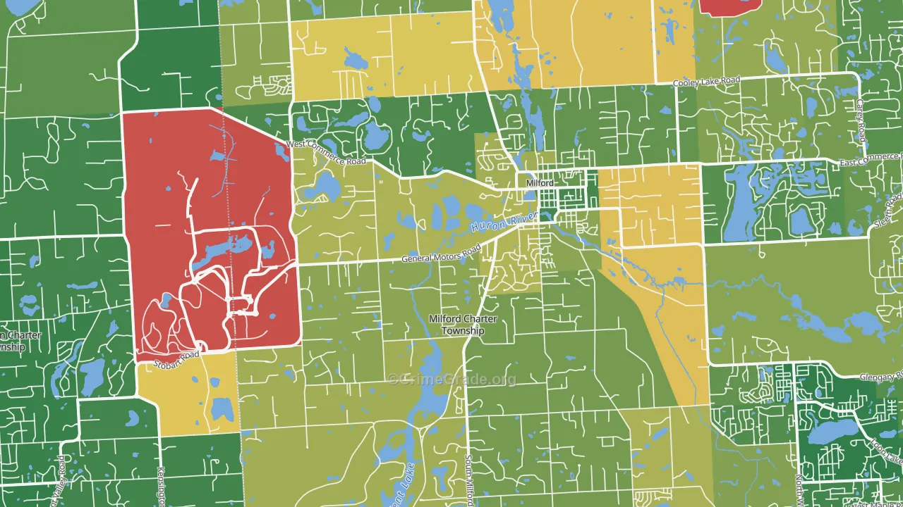Milford, MI Map of Burglary Rates