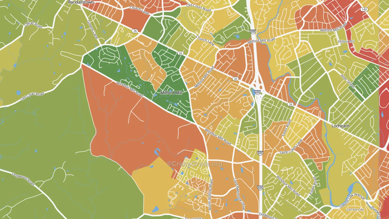 Milford Mill, MD Map of Burglary Rates