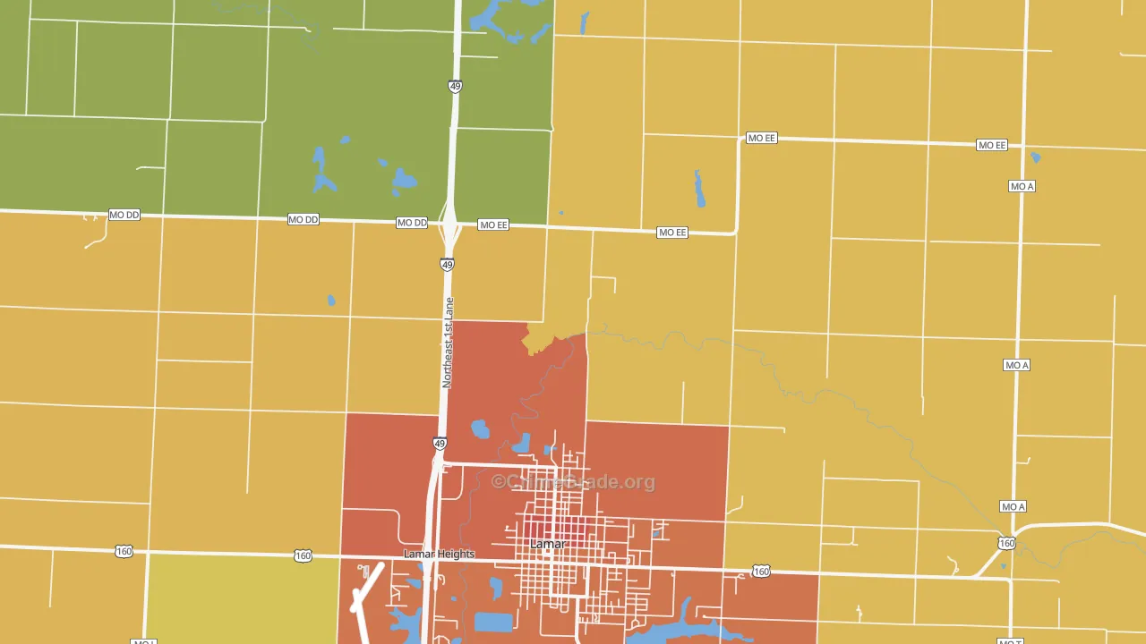 Milford, MO Map of Burglary Rates