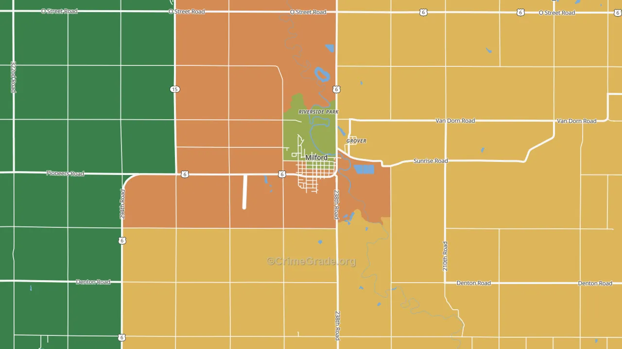 Milford, NE Map of Burglary Rates