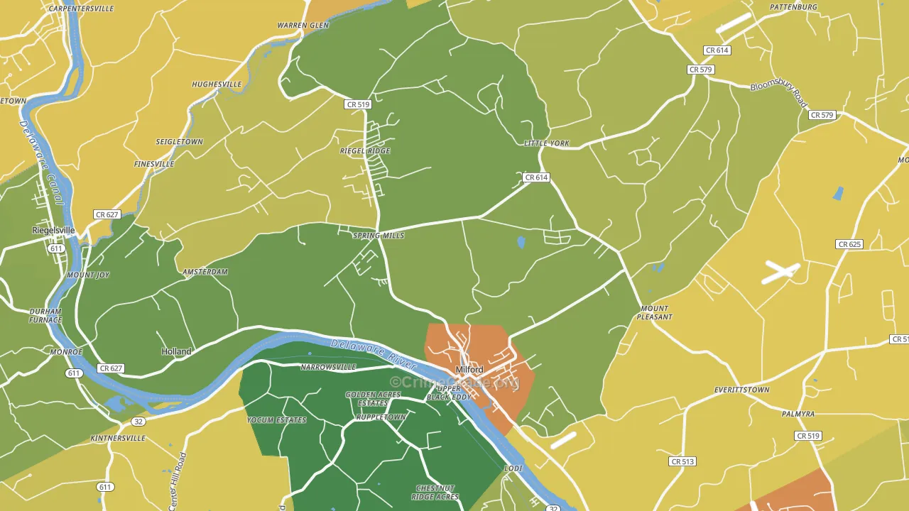 Milford, NJ Map of Burglary Rates