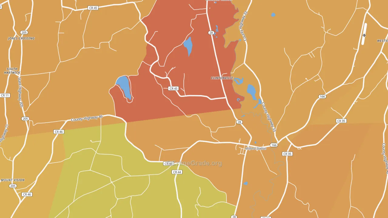 Milford, NY Map of Burglary Rates