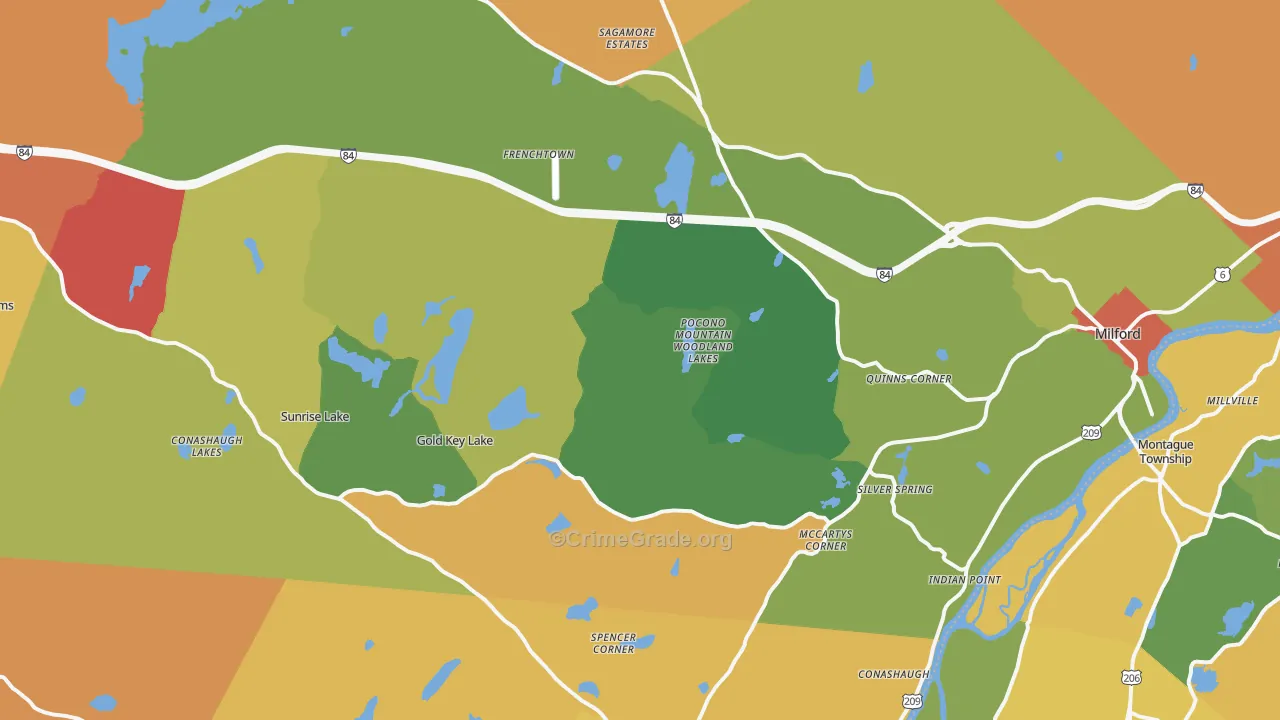 Milford, PA Map of Burglary Rates