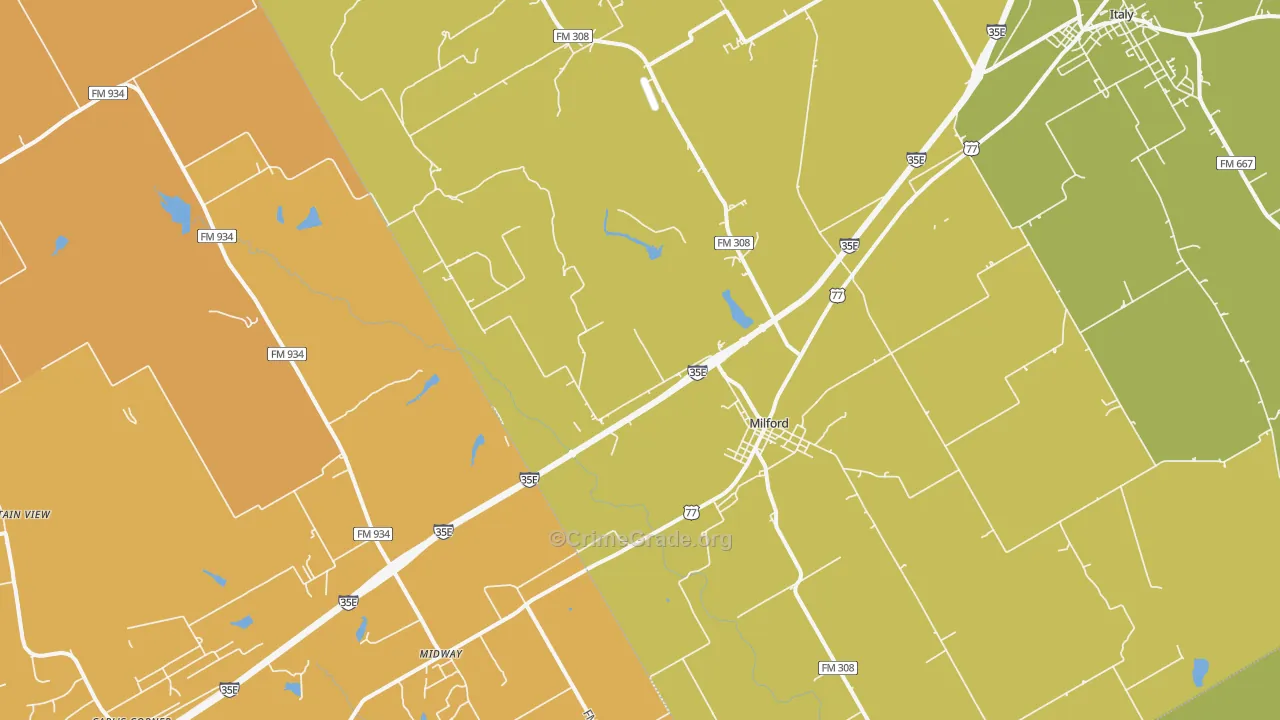 Milford, TX Map of Burglary Rates