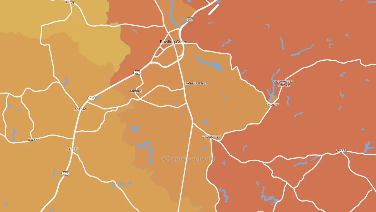 Milford, VA Map of Burglary Rates