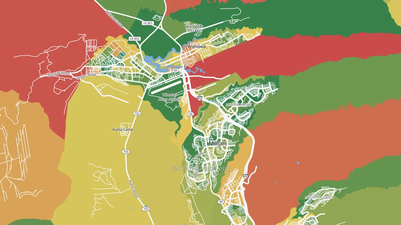 Mililani, HI Map of Burglary Rates