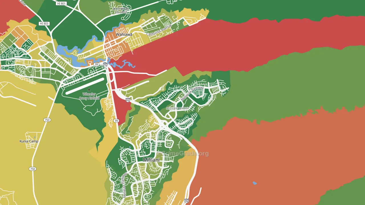 Mililani Mauka-Launani Valley, Mililani, HI Map of Burglary Rates