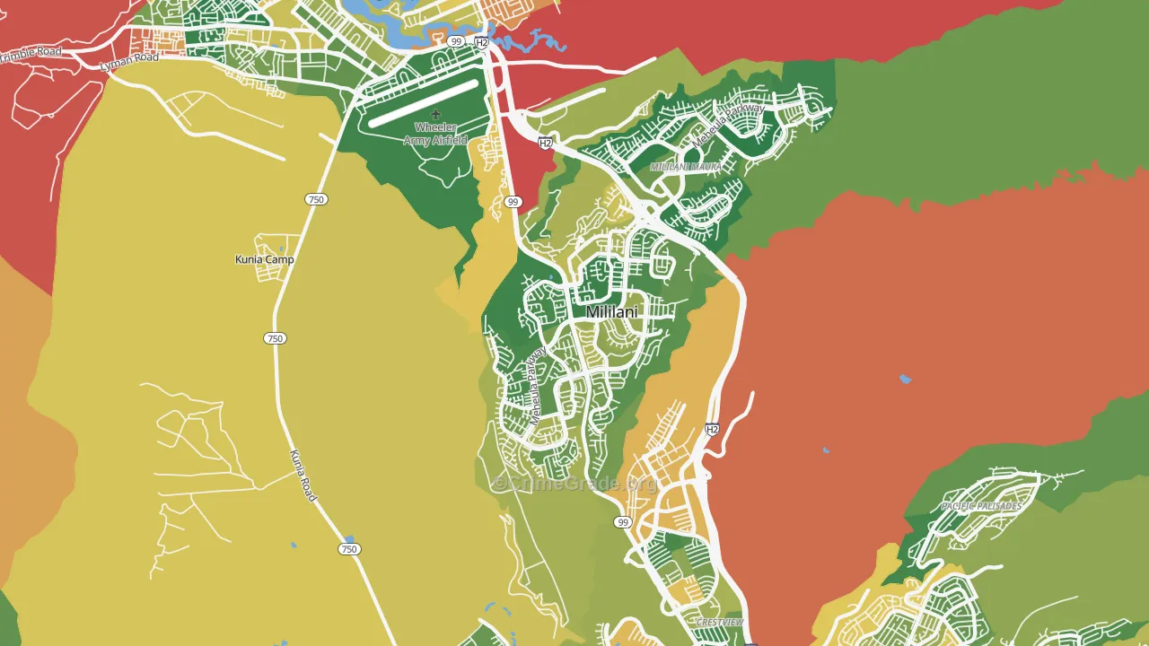 Mililani Waipio Melemanu, Mililani, HI Map of Burglary Rates