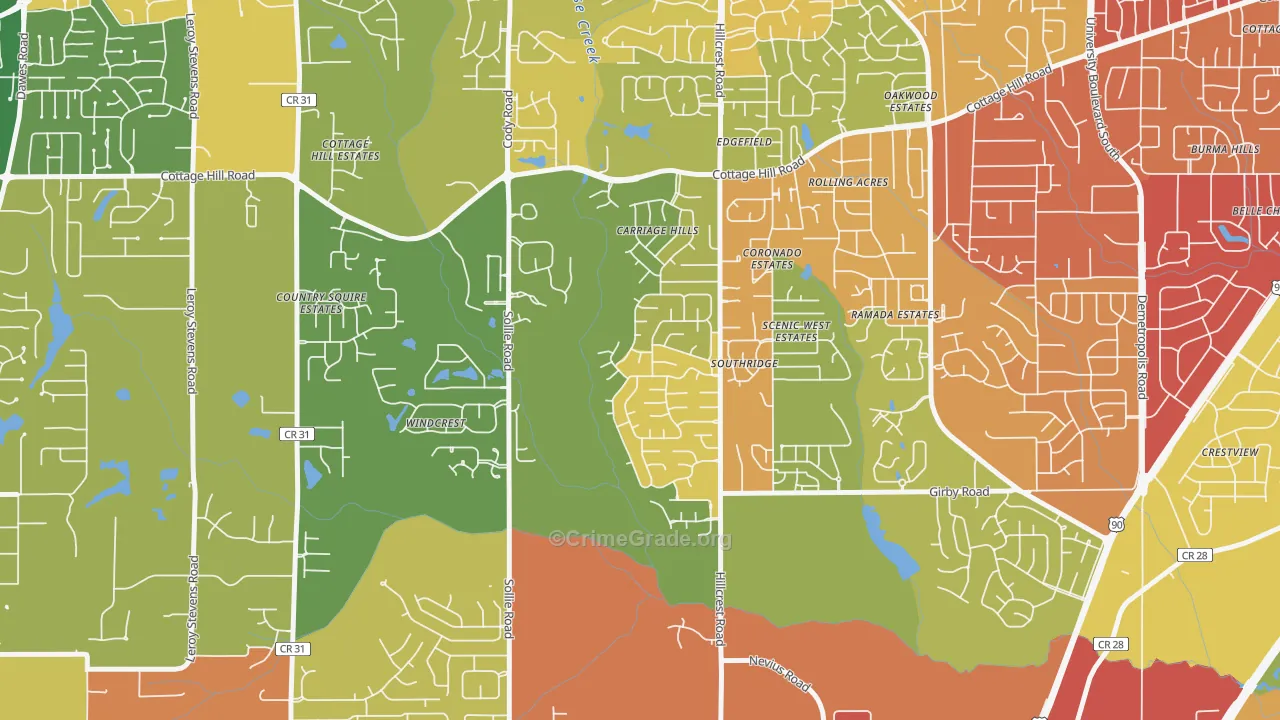 Milkhouse, Mobile, AL Map of Burglary Rates