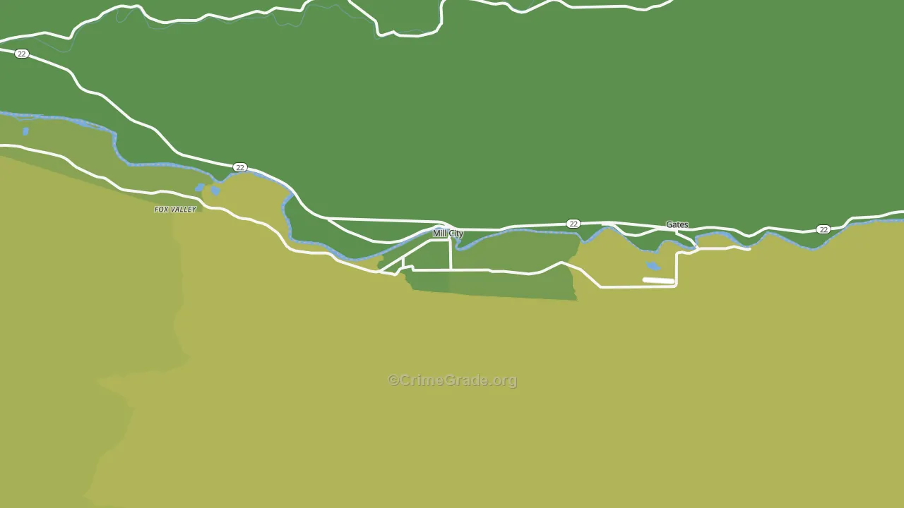 Mill City, OR Map of Burglary Rates