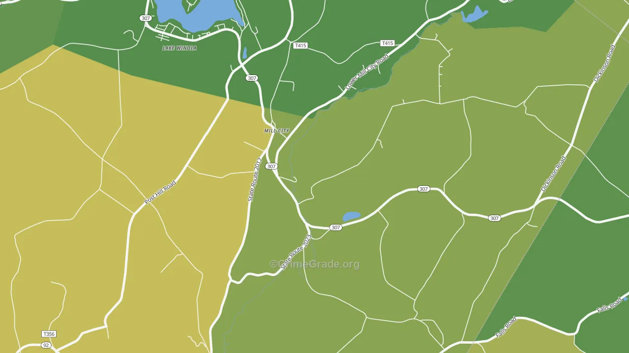 Mill City, PA Map of Burglary Rates