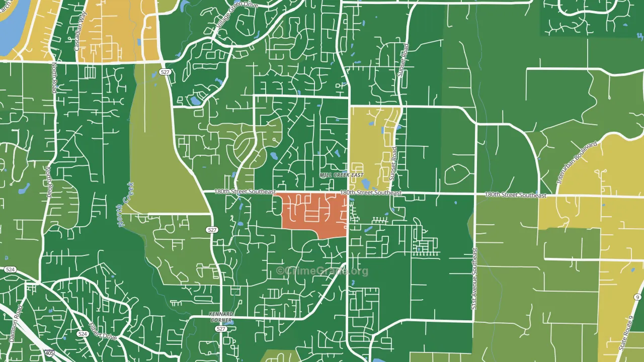 Mill Creek East, WA Map of Burglary Rates