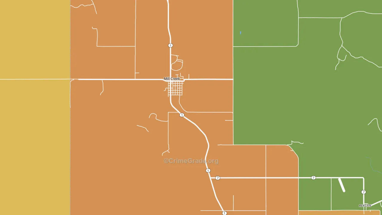 Mill Creek, OK Map of Burglary Rates