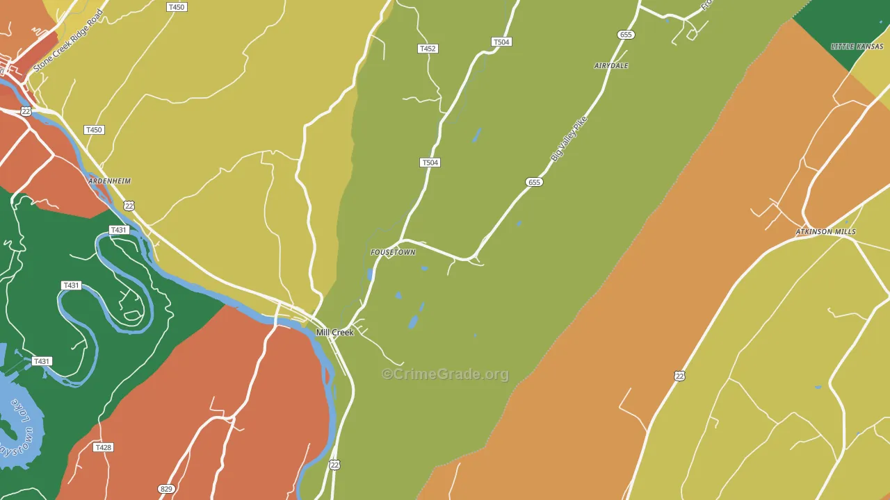 Mill Creek, PA Map of Burglary Rates