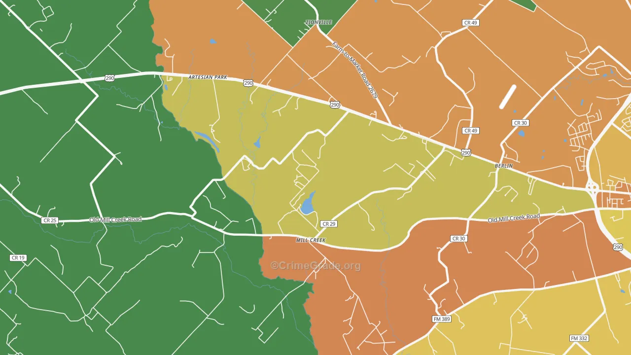 Mill Creek, TX Map of Burglary Rates
