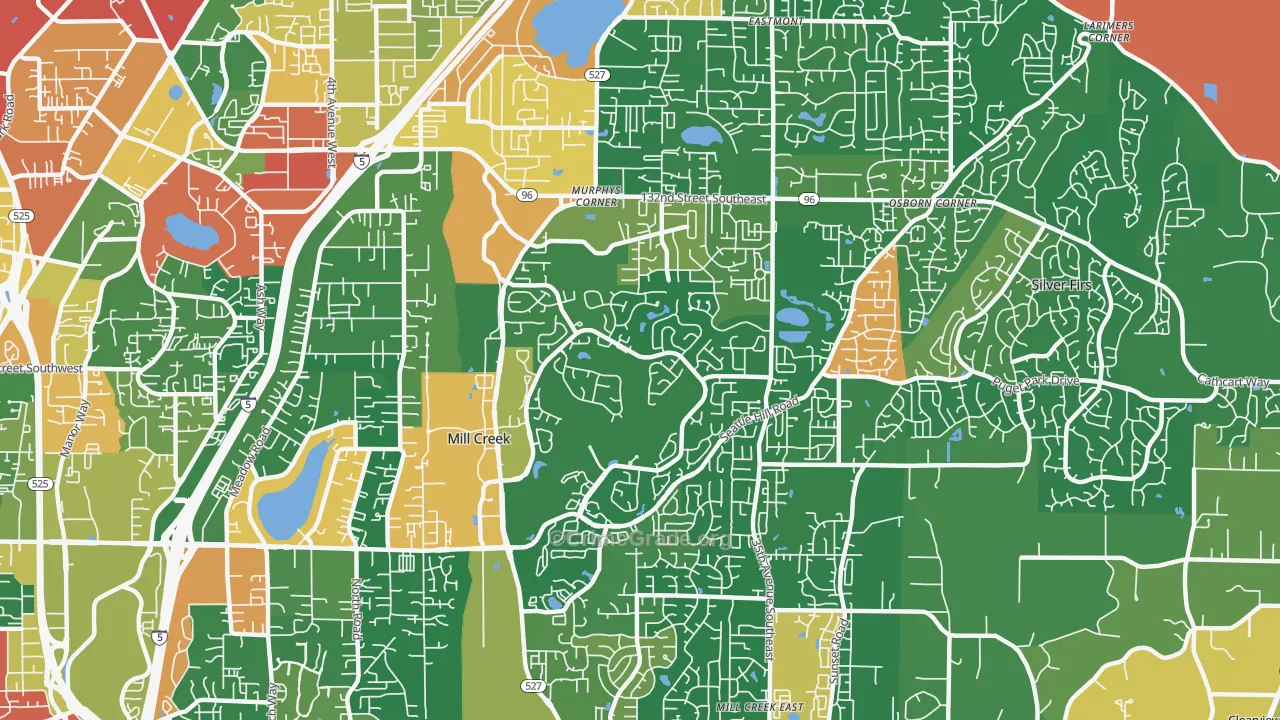 Mill Creek, WA Map of Burglary Rates