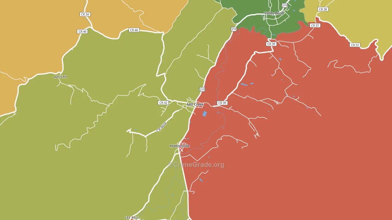 Mill Creek, WV Map of Burglary Rates