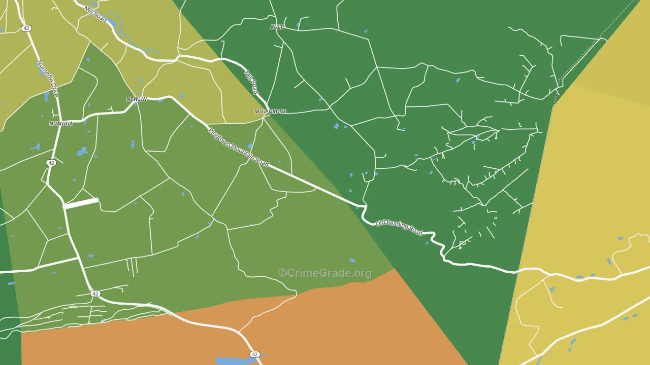 Mill Grove, PA Map of Burglary Rates