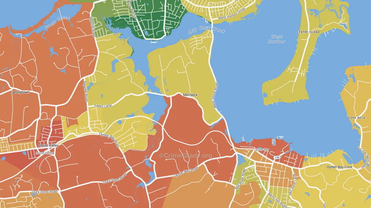 Mill Neck, NY Map of Burglary Rates