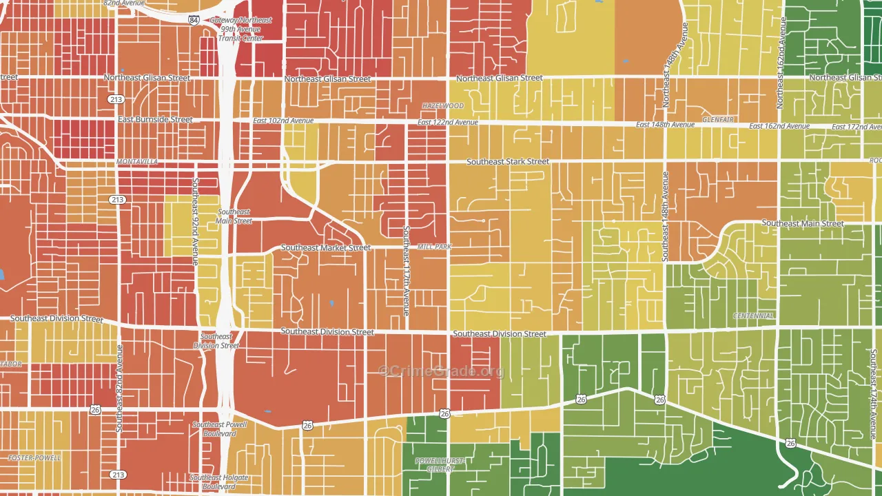 Mill Park, Portland, OR Map of Burglary Rates