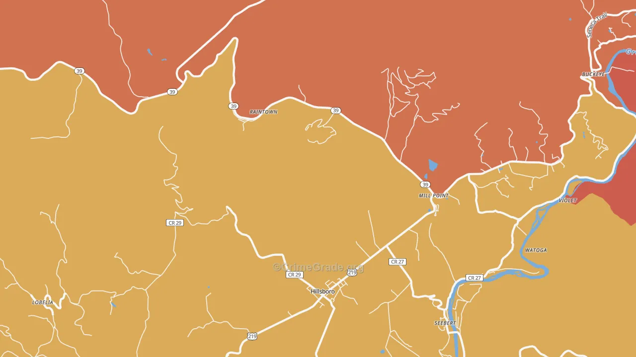 Mill Point, WV Map of Burglary Rates