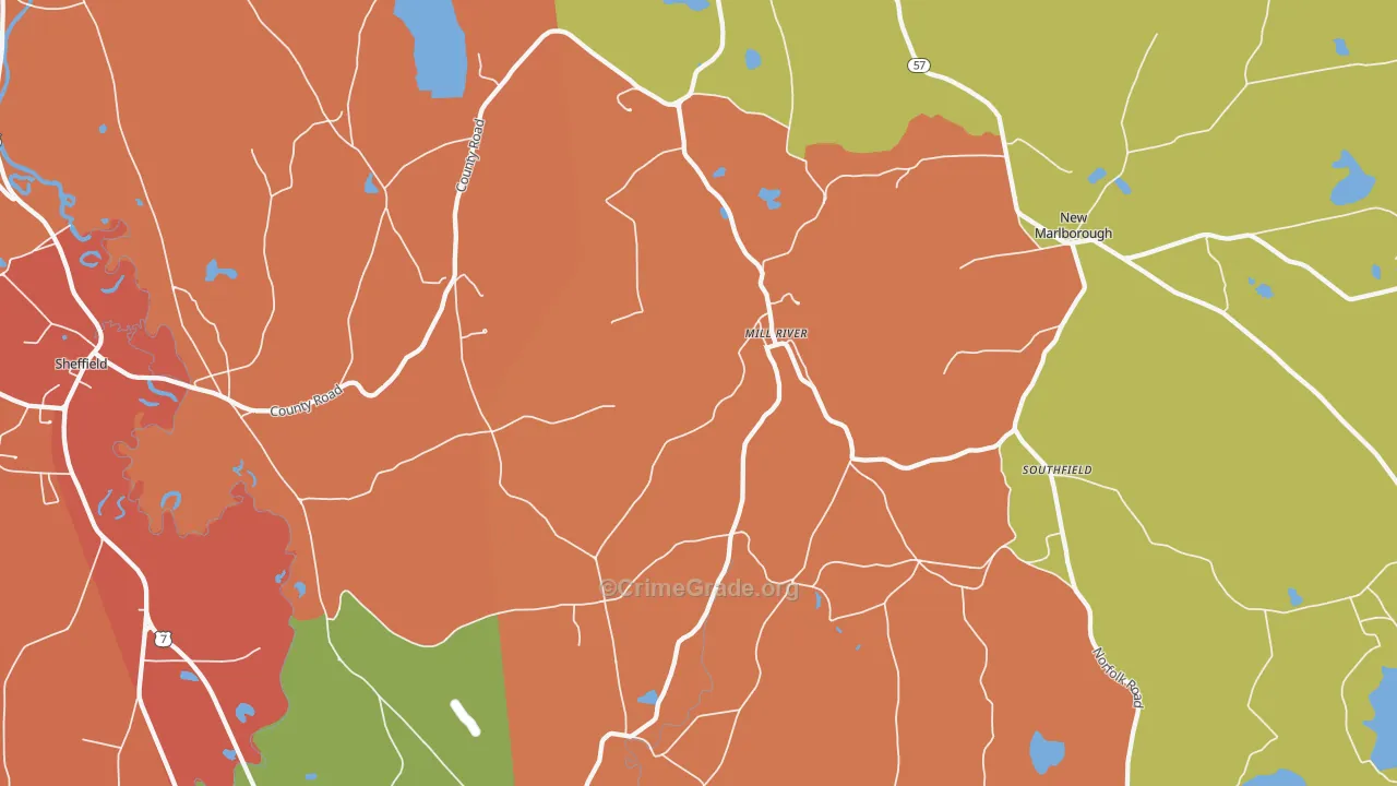 Mill River, MA Map of Burglary Rates