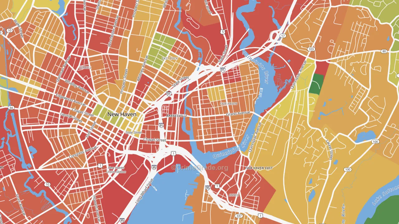 Mill River, New Haven, CT Map of Burglary Rates
