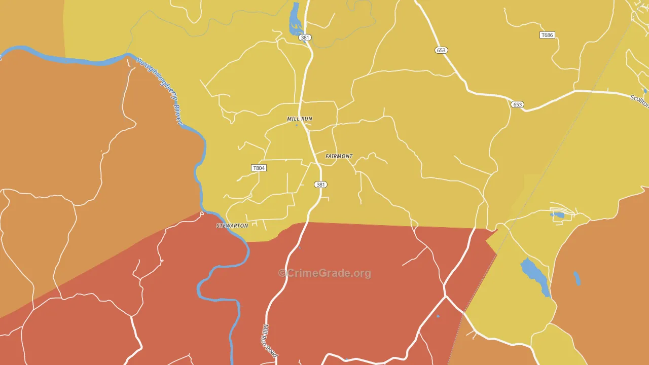 Mill Run, PA Map of Burglary Rates
