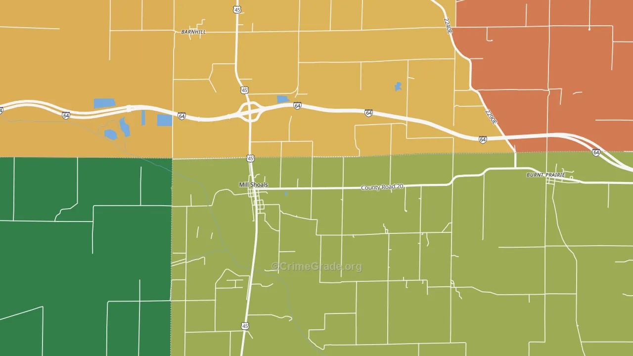 Mill Shoals, IL Map of Burglary Rates