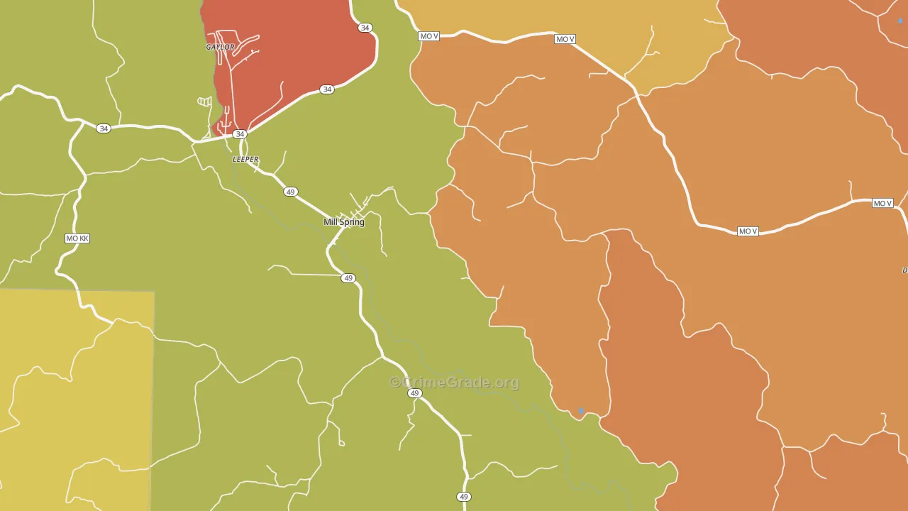 Mill Spring, MO Map of Burglary Rates