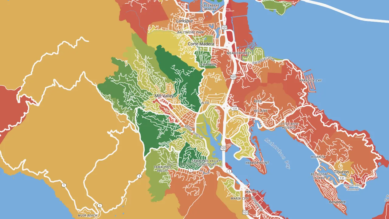 Mill Valley, CA Map of Burglary Rates
