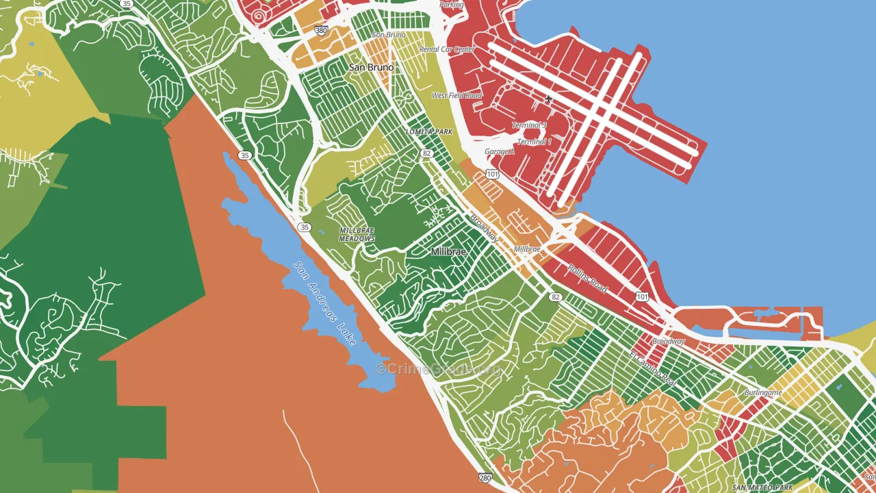 Millbrae, CA Map of Burglary Rates