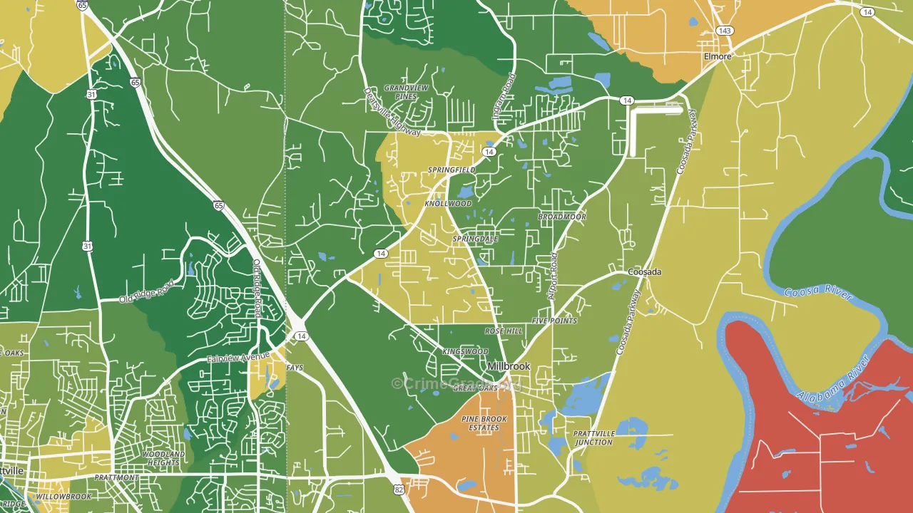 Millbrook, AL Map of Burglary Rates